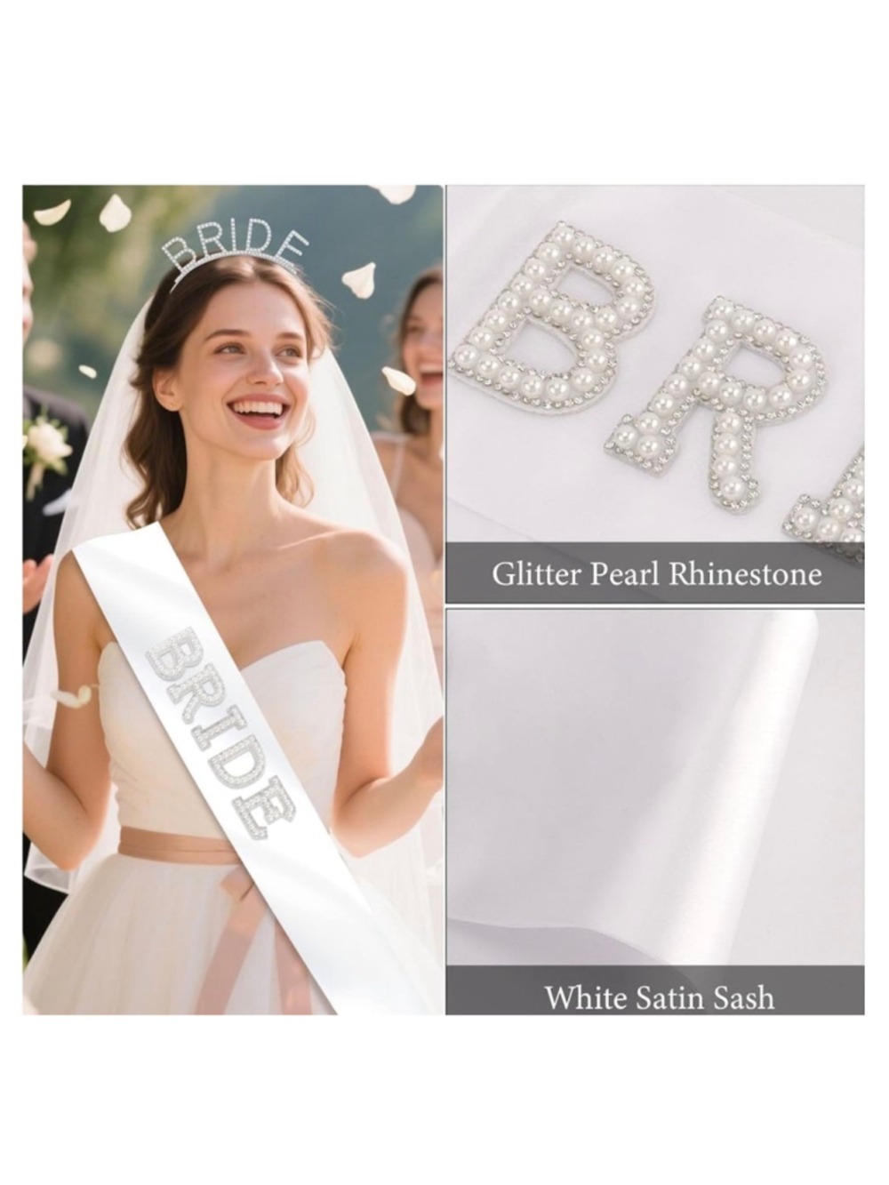 Bride Sash and Tiara Set Women's One Size White Silver